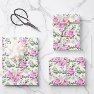 elegant pink rose daisy Wedding tiled Wrapping Paper Sheet