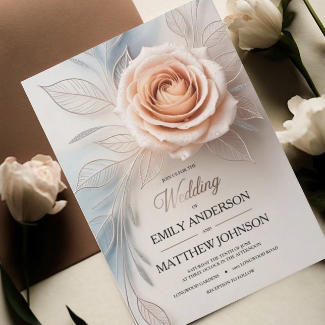 Elegant Pink Rose Dew Drops Wedding Invitation (Creator Uploaded)