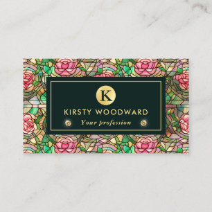 Elegant Pink Rose Faux Stained Glass Pattern Business Card