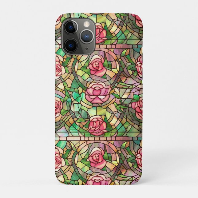 Elegant Pink Rose Faux Stained Glass Pattern Case-Mate iPhone Case (Back)