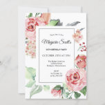 Elegant Pink Rose Floral 90th Birthday Party Invitation<br><div class="desc">An elegant choice for a birthday party invitation. Dusty pink roses, blossoms and berries create an open and airy floral frame. The soft sage green leaves and foliage give it a modern botanical vibe. Traditional and classic fonts and text give it a timeless quality. This item is part of the...</div>
