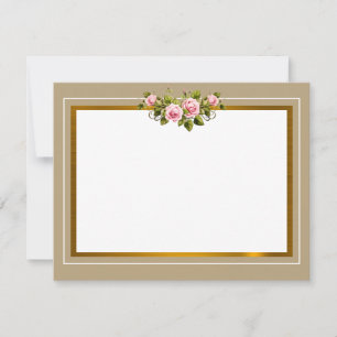 Elegant Pink Rose Floral and Modern Gold Border Card