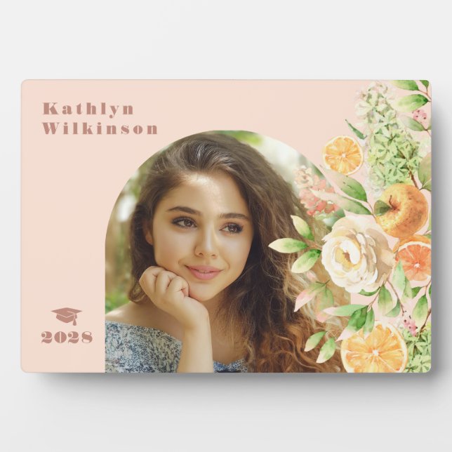 Elegant Pink Rose Floral Arch Photo Graduation Plaque (Front)