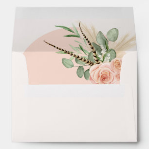 Elegant Pink Rose Floral Boho Feather  Envelope