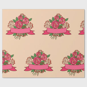 Elegant Pink Rose Floral Bouquet Wrapping Paper
