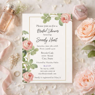 Elegant Pink Rose Floral Bridal Shower Invitation