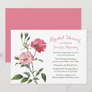 Elegant Pink Rose Floral Bridal Shower Invitation