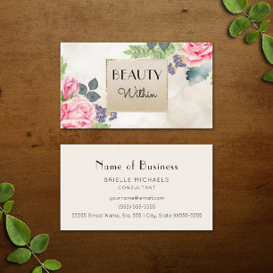 Elegant Pink Rose FLoral Champagne Faux Gold Bokeh Business Card