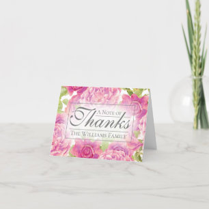 Elegant Pink Rose Floral Family Name Thank You Card