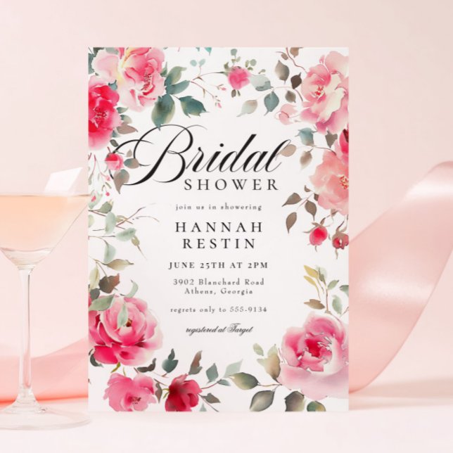 Elegant Pink Rose Floral Garden Bridal Shower Invitation (Creator Uploaded)