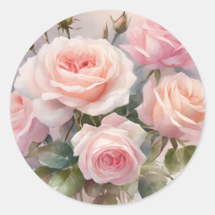Elegant Pink Rose Floral Garden Classic Round Sticker
