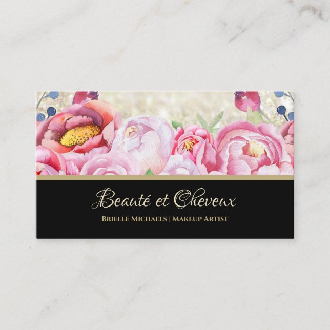 Elegant Pink Rose Floral Hair and Beauty Salon Business Card (Front)