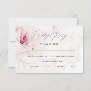 Elegant Pink Rose Floral Script Meals Wedding RSVP Card