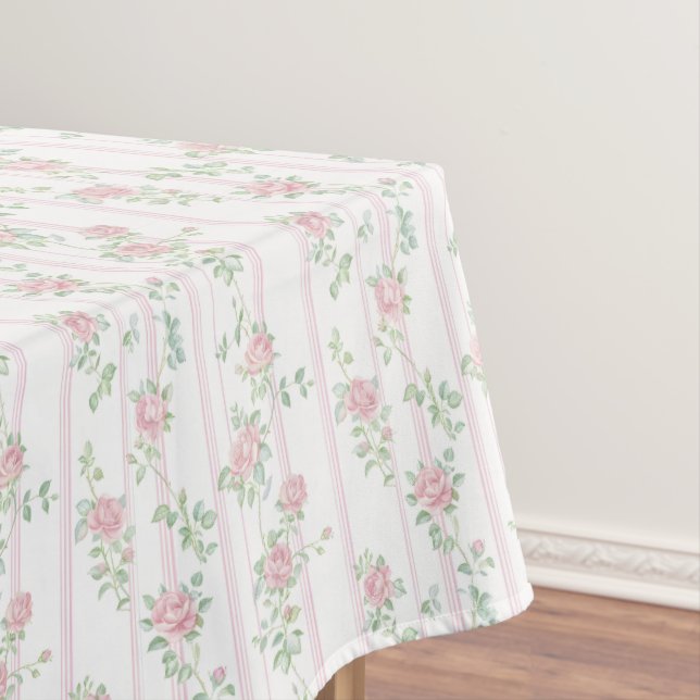 Elegant Pink Rose Floral Tablecloth (In Situ)