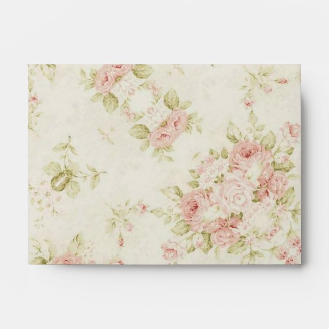 elegant Pink  rose Floral vintage  wedding Envelope (Front)