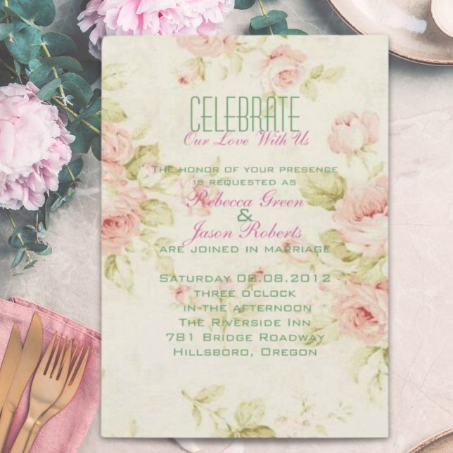 elegant Pink  rose Floral vintage  wedding invite (elegant Pink rose Floral vintage wedding invite)