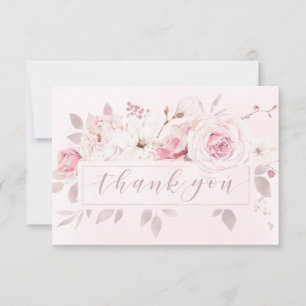 Elegant Pink Rose Floral Wedding Thank You Card