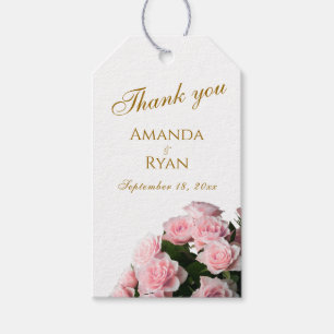 Elegant Pink Rose Floral Wedding Thank you Gift Tags