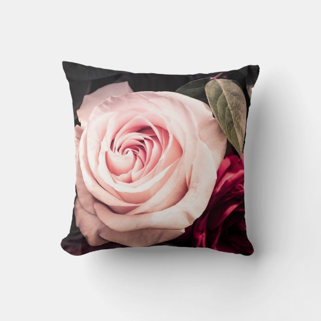 Elegant Pink Rose Flower Floral Design Cushion (Front)