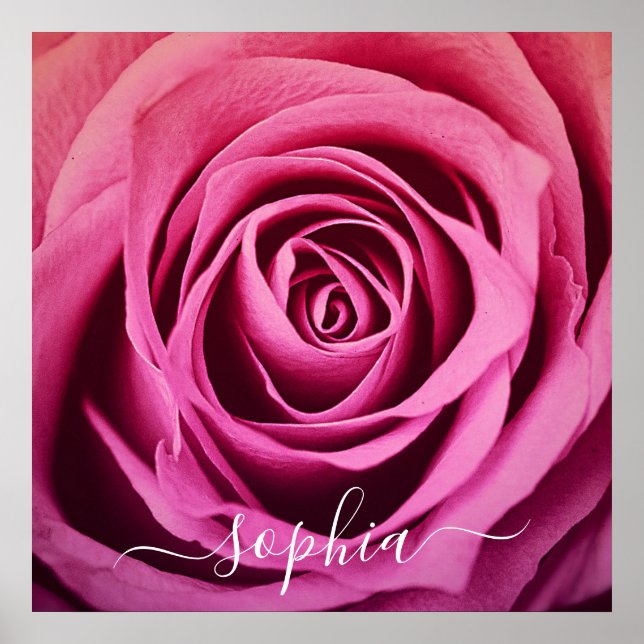 Elegant Pink Rose Flower Photo Add Name Poster (Front)