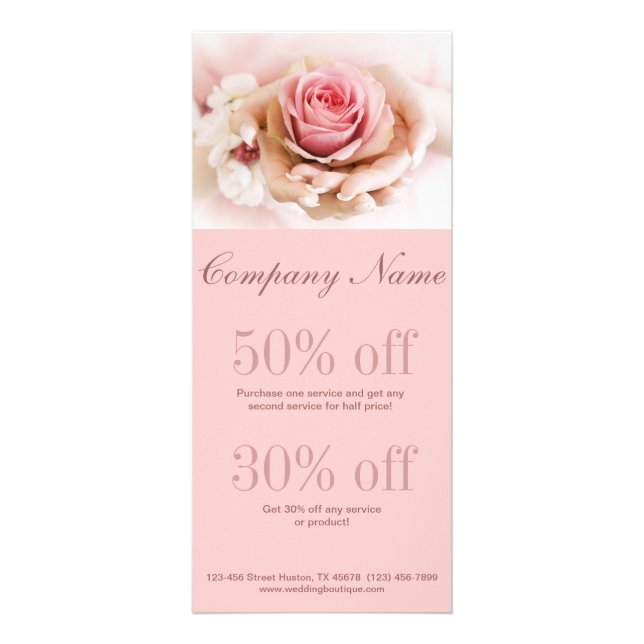 elegant pink rose flower wedding florist rack card (Front)