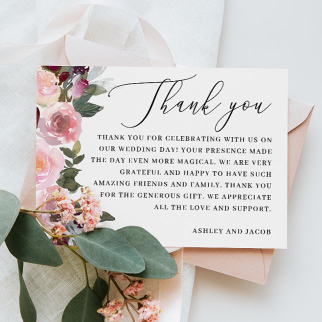 Elegant pink rose flowers. Garden floral wedding  Thank You Card (Creator Uploaded)