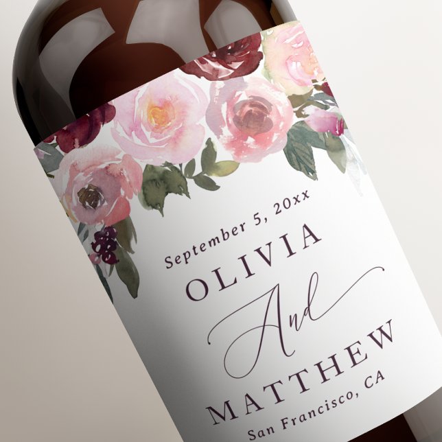 Elegant pink rose flowers. Garden floral wedding  Wine Label (Creator Uploaded)