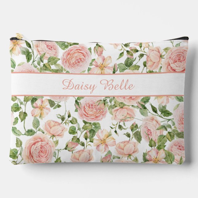 Elegant Pink Rose Garden  Accessory Pouch (Front)