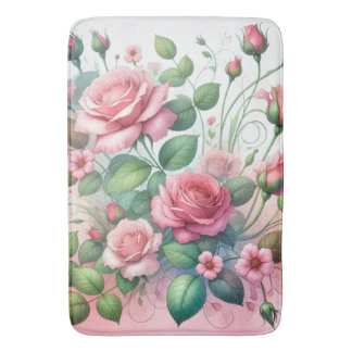 Elegant Pink Rose Garden Bath Mat