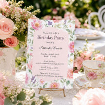 Elegant Pink Rose Garden Birthday Invitation