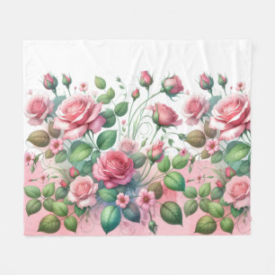 Elegant Pink Rose Garden Fleece Blanket