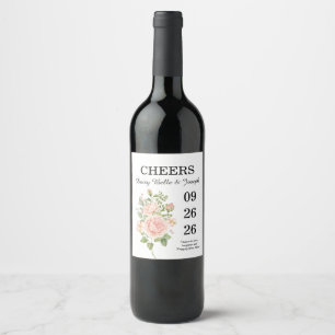 Elegant Pink Rose Garden Wedding Wine Label