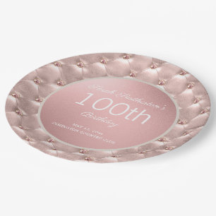 Elegant Pink Rose Gold 100th Birthday Paper Plate