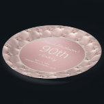 Elegant Pink Rose Gold 90th Birthday Paper Plate<br><div class="desc">Elegant metallic pink/rose gold 90th birthday party paper plate designed with pearls and a tufted look.  Because all text is customisable,  these paper plates can be customised for girls or women of any age.</div>
