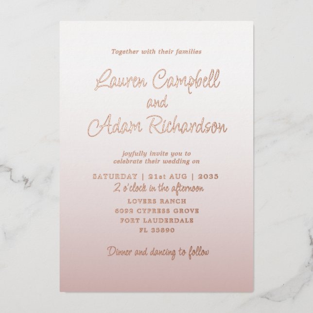 Elegant Pink & Rose Gold Calligraphy Wedding (Front)