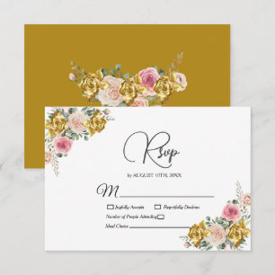 Elegant Pink, Rose Gold Eucalyptus Floral RSVP Card
