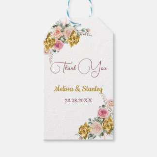 Elegant Pink, Rose Gold Eucalyptus Floral Wedding Gift Tags