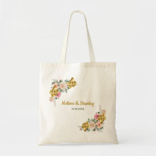 Elegant Pink, Rose Gold Eucalyptus Floral Wedding Tote Bag