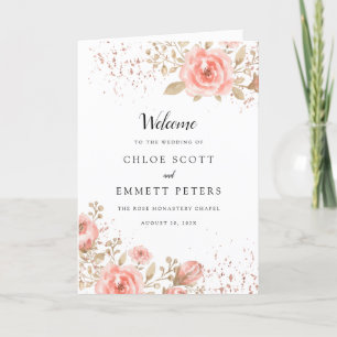Elegant Pink Rose Gold Floral Wedding Booklet Programme