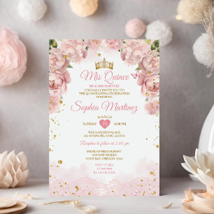 Elegant Pink Rose Gold Flowers Girl Mis Quince Invitation