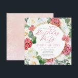 Elegant Pink Rose | Gold Frame 30th Birthday Party Invitation<br><div class="desc">Elegant and classy pink and white rose floral with sage green eucalyptus greenery "Birthday Party" script text design with geometric gold-toned lines circular frame.</div>