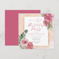Elegant Pink Rose | Gold Frame 30th Birthday Party