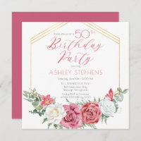 Elegant Pink Rose | Gold Frame 50th Birthday Party