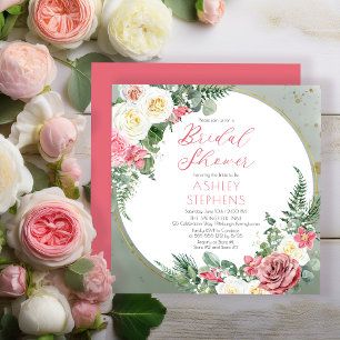 Elegant Pink Rose   Gold Frame Bridal Shower Invit Invitation