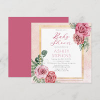 Elegant Pink Rose | Gold Frame Girl Baby Shower