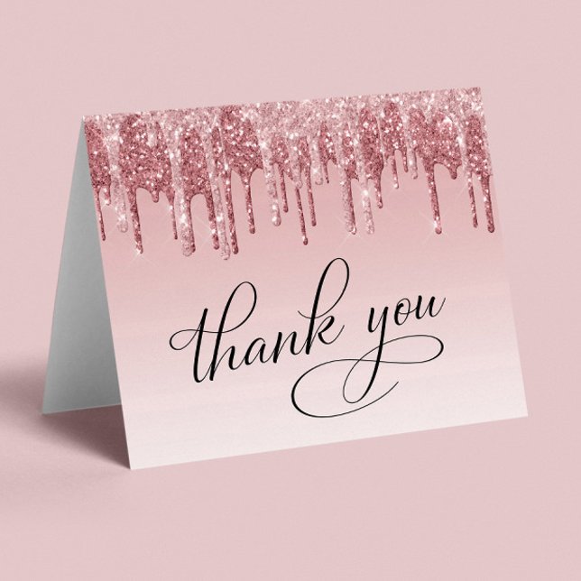 Elegant Pink Rose Gold Glitter 60th Birthday Party Thank You Card (Creator Uploaded)