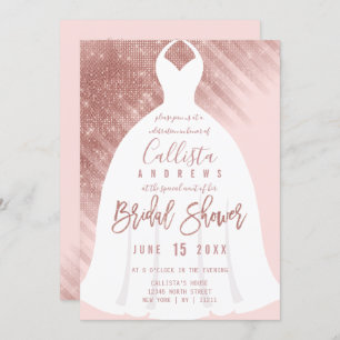 Elegant Pink Rose Gold Glitter Dress Bridal Shower Invitation