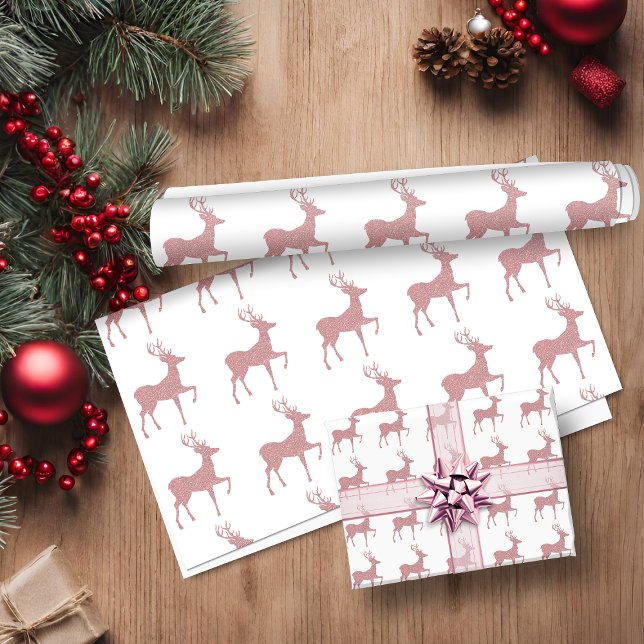 Elegant Pink Rose Gold Glitter Holiday Reindeer Wrapping Paper (Elegant Pink Rose Gold Glitter Holiday Reindeer Wrapping Paper)