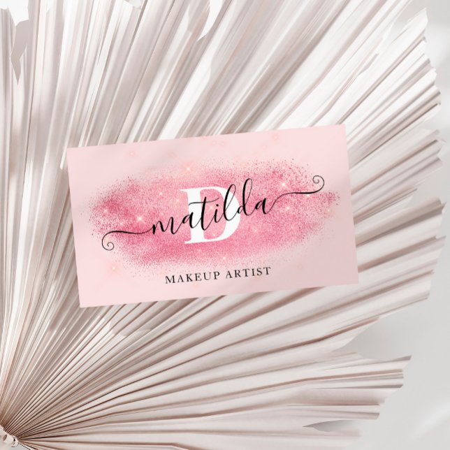Elegant pink rose gold glitter makeup artist business card (Creator Uploaded)