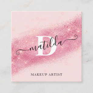 Elegant pink rose gold glitter makeup artist square business card